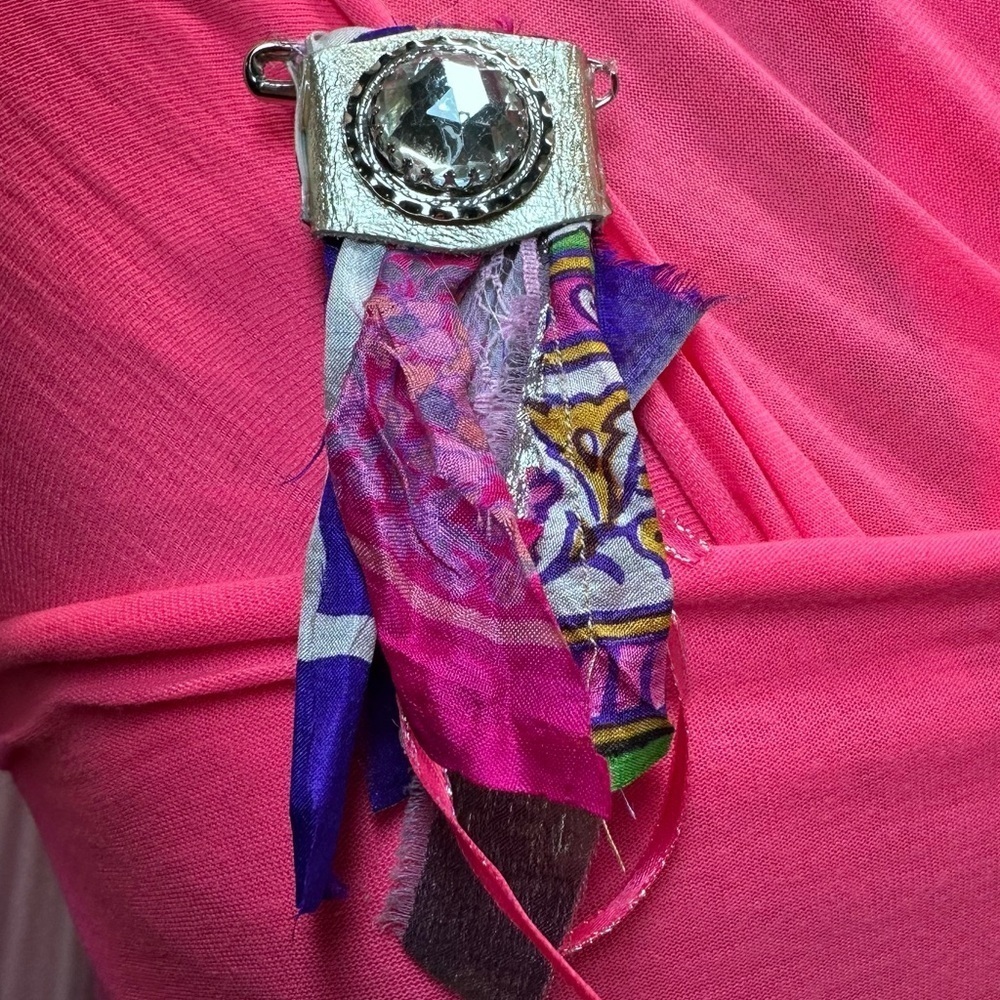 Boho | Fabric Brooch |,Hand Crafted Pin Crystal Embellished 5’ Silk and Lace